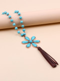 Turquoise pendant flower tassel necklace