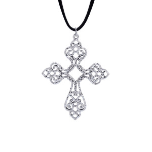 Cross alloy leather rope necklace