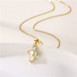 Stainless Steel Cross Zircon Pendant Necklace