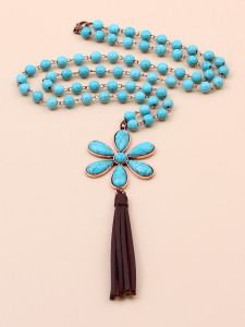 Turquoise pendant flower tassel necklace