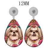 10 styles Dog Horse  Acrylic two-sided Painted Water Drop earrings fit 12MM Snaps button jewelry wholesale