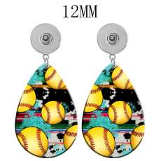 10 styles love sports Basketball  Volleyball Baseball Acrylic two-sided Painted Water Drop earrings fit 12MM Snaps button jewelry wholesale