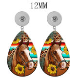 10 styles Dog Horse  Acrylic two-sided Painted Water Drop earrings fit 12MM Snaps button jewelry wholesale