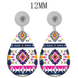 10 styles national style Leopard pattern  Acrylic two-sided Painted Water Drop earrings fit 12MM Snaps button jewelry wholesale