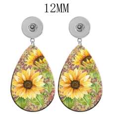 10 styles girl Pretty Flower  Acrylic two-sided Painted Water Drop earrings fit 12MM Snaps button jewelry wholesale