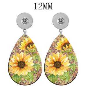10 styles girl Pretty Flower  Acrylic two-sided Painted Water Drop earrings fit 12MM Snaps button jewelry wholesale