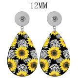 10 styles sunflower  Acrylic two-sided Painted Water Drop earrings fit 12MM Snaps button jewelry wholesale