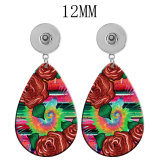 10 styles color girl  Flower  Acrylic two-sided Painted Water Drop earrings fit 12MM Snaps button jewelry wholesale