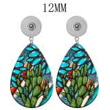 10 styles sunflower cactus pattern Acrylic two-sided Painted Water Drop earrings fit 12MM Snaps button jewelry wholesale