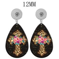 10 styles Flower Cross  Acrylic two-sided Painted Water Drop earrings fit 12MM Snaps button jewelry wholesale