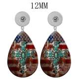 10 styles USA Flag sunflower Cross  Acrylic two-sided Painted Water Drop earrings fit 12MM Snaps button jewelry wholesale