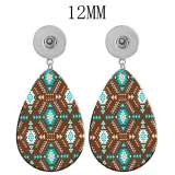10 styles national style Leopard pattern  Acrylic two-sided Painted Water Drop earrings fit 12MM Snaps button jewelry wholesale