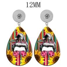 10 styles sunflower mama  Acrylic two-sided Painted Water Drop earrings fit 12MM Snaps button jewelry wholesale