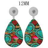 10 styles Cross turquoise pattern  Acrylic two-sided Painted Water Drop earrings fit 12MM Snaps button jewelry wholesale