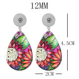 10 styles sunflower Leopard pattern  Acrylic two-sided Painted Water Drop earrings fit 12MM Snaps button jewelry wholesale