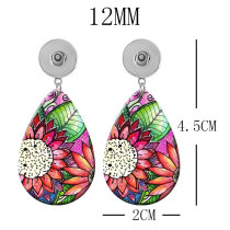 10 styles girl sunflower  Acrylic two-sided Painted Water Drop earrings fit 12MM Snaps button jewelry wholesale