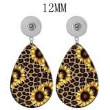10 styles girl sunflower  Acrylic two-sided Painted Water Drop earrings fit 12MM Snaps button jewelry wholesale