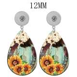 10 styles girl Pretty sunflower  Acrylic two-sided Painted Water Drop earrings fit 12MM Snaps button jewelry wholesale