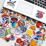 50 self created ball sports stickers, rugby, volleyball, softball, football, NBA, basketball sports collection waterproof stickers