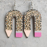 Teaching and learning pencil earrings, leopard pattern puzzle, student teacher earrings