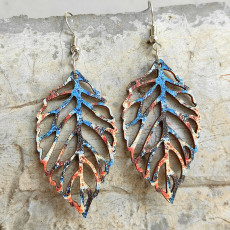 Vintage Hollow Leaf Earrings Colorful Wood Earrings