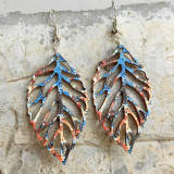 Vintage Hollow Leaf Earrings Colorful Wood Earrings