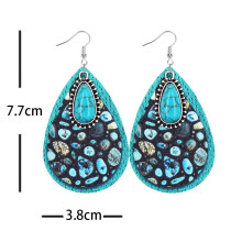 Western denim style Aztec feng shui drop leather earrings with alloy turquoise accessories