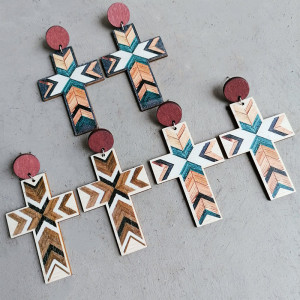 Cross Wood Earrings