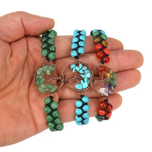Handwoven Natural Crystal Red Agate Beads Life Tree Bracelet Adjustable