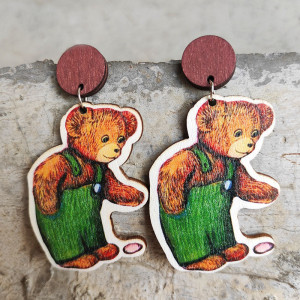 Student Teacher Earrings Cute Little Bear Brown Bear Wood Earrings