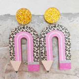 Teaching and learning pencil earrings, leopard pattern puzzle, student teacher earrings