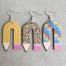 Teaching and learning pencil earrings, leopard pattern puzzle, student teacher earrings