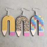 Teaching and learning pencil earrings, leopard pattern puzzle, student teacher earrings