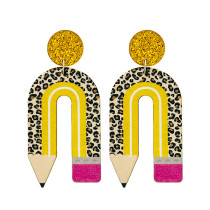 Teaching and learning pencil earrings, leopard pattern puzzle, student teacher earrings