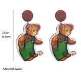 Student Teacher Earrings Cute Little Bear Brown Bear Wood Earrings