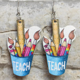 Earrings, wooden school teaching tools, pencils, books, teachers, earrings, wooden