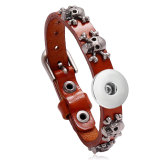 20MM Snaps button jewelry wholesale alloy skull Punk cowhide bracelet