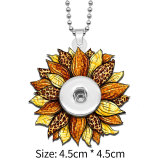 Flower sunflower Double sided Printed  Acrylic 60CM Necklace Pendant  20MM Snaps button jewelry wholesale