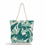 Tropical Plant Flower Print One Shoulder Handbag Beach Vacation Thick Rope Canvas Beach Bag