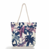 Tropical Plant Flower Print One Shoulder Handbag Beach Vacation Thick Rope Canvas Beach Bag
