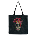 Halloween Skull Print Canvas Shoulder Bag