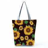Sunflower printed large capacity canvas shoulder bag