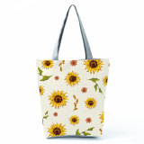 Sunflower printed large capacity canvas shoulder bag