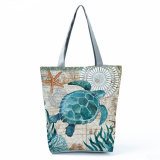 Ocean Life Seahorse Print High Capacity Canvas Shoulder Bag
