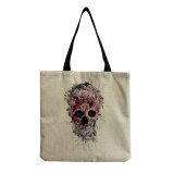 Halloween Skull Print Canvas Shoulder Bag