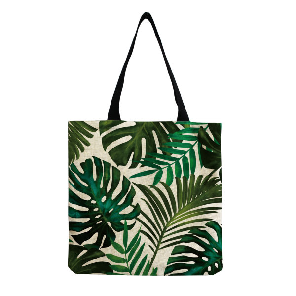 Tropical Rainforest Green Leaf Printed Canvas Shoulder Bag