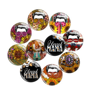 20MM girl mama sunflower pattern Print glass snap button charms