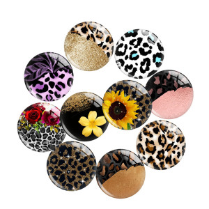 20MM sunflower Leopard  pattern Print glass snap button charms