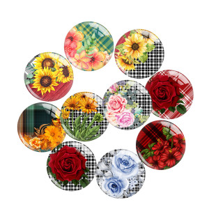 20MM Sunflower Rose girl Print glass snap button charms