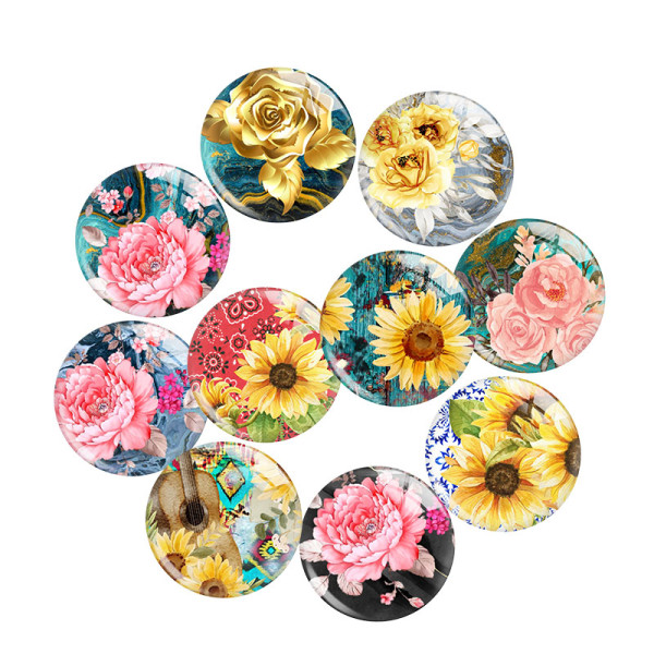 20MM Flower pattern Print glass snap button charms